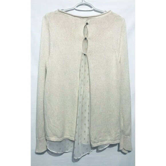 Lucky Brand Layered Split Back Sweater Ivory Gold Metallic SIze Medium Womens - Picture 3 of 6